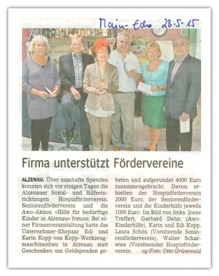 Firma unterstützt Fördervereine_Main-Echo  23.05.2015